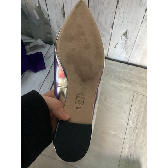 Tory Burch Melody Silver Flats Leather Sole Size 9 - Picture 6 of 7